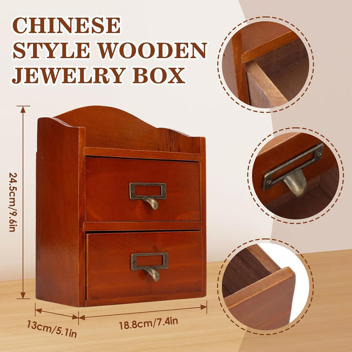 Klein Holz Schubladenschrank, 24.5 x 13 x 18.8cm Massivholz Schmuckschatulle mit 2 Lagiger Schublade