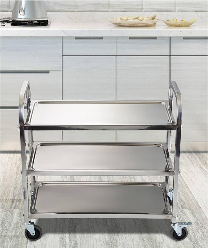 uyoyous Servierwagen 75x40x83.5cm Edelstahl 3 böden Küchenwagen Transportwagen Edelstahl mit 4 360°