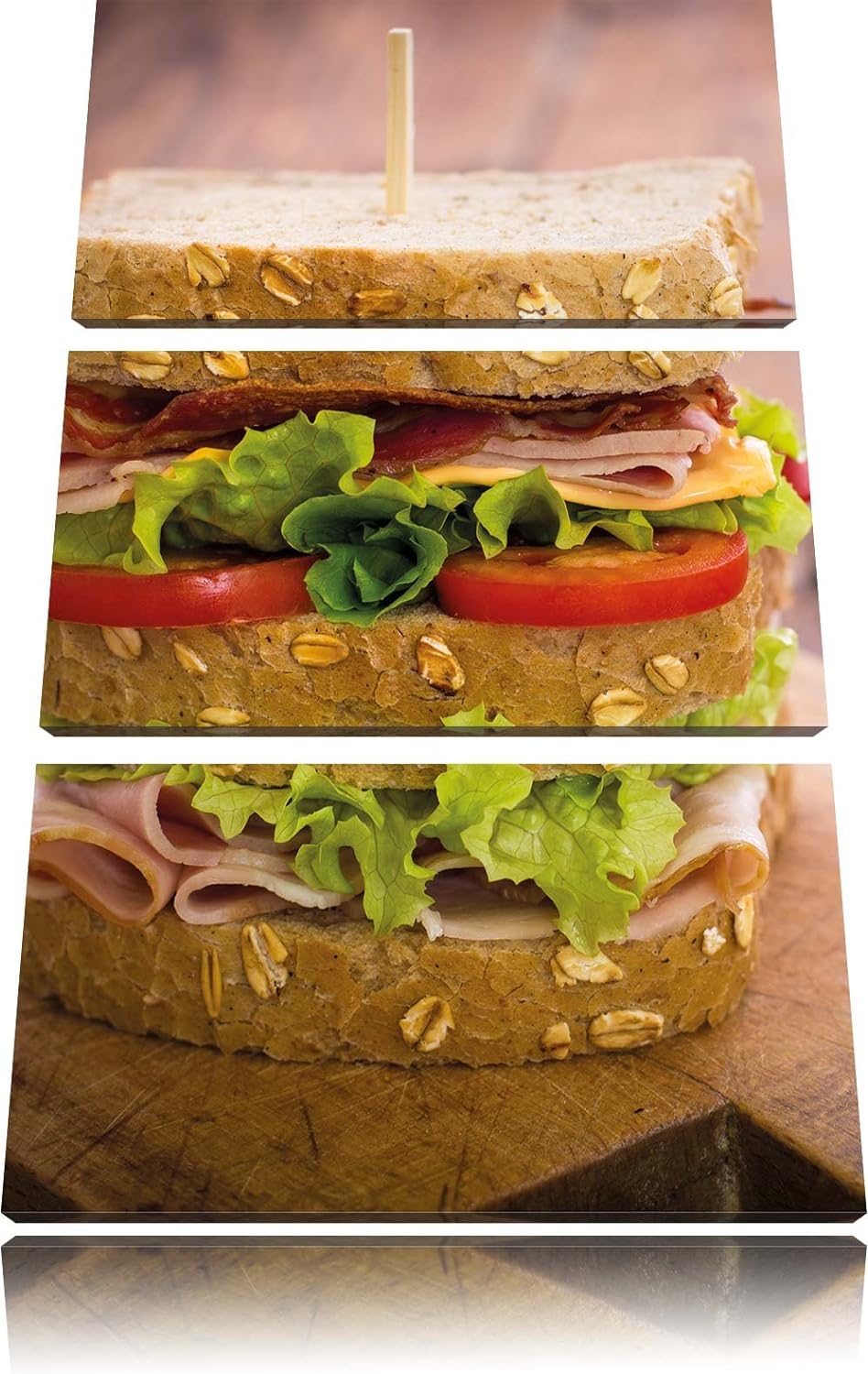 Pixxprint Doppeldecker Sandwich als Leinwandbild/Grösse: 3 Teilig (120x80) cm/Wandbild/Kunstdruck/fe