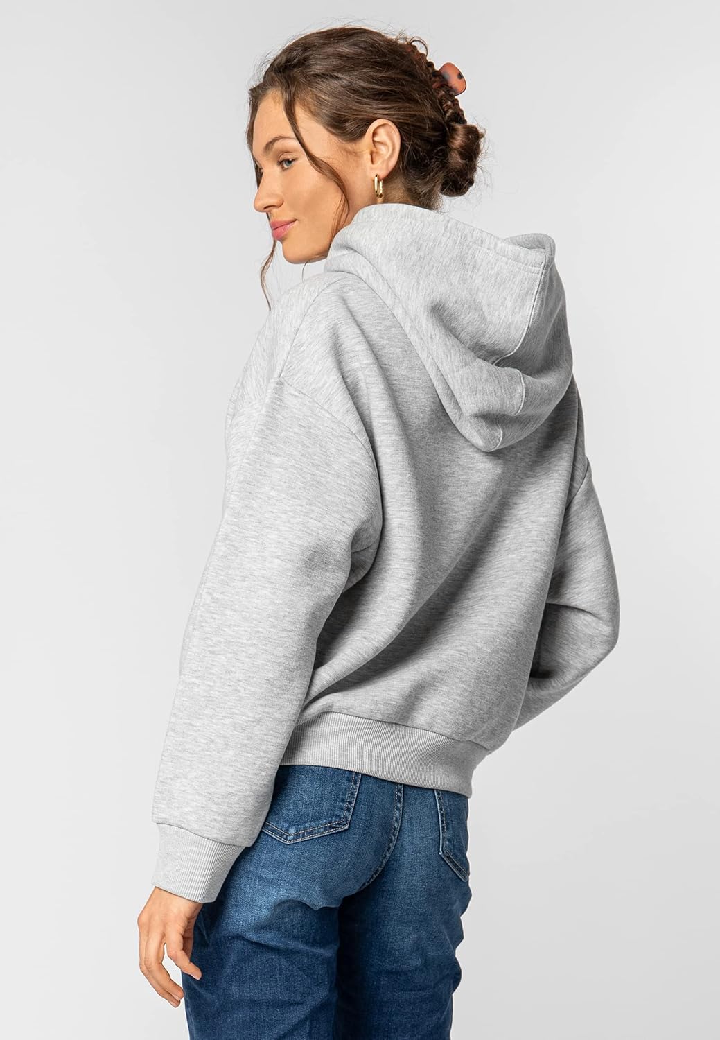 Sublevel Damen Basic Pullover Hoodie mit Mini-Print M Light-grey, M Light-grey
