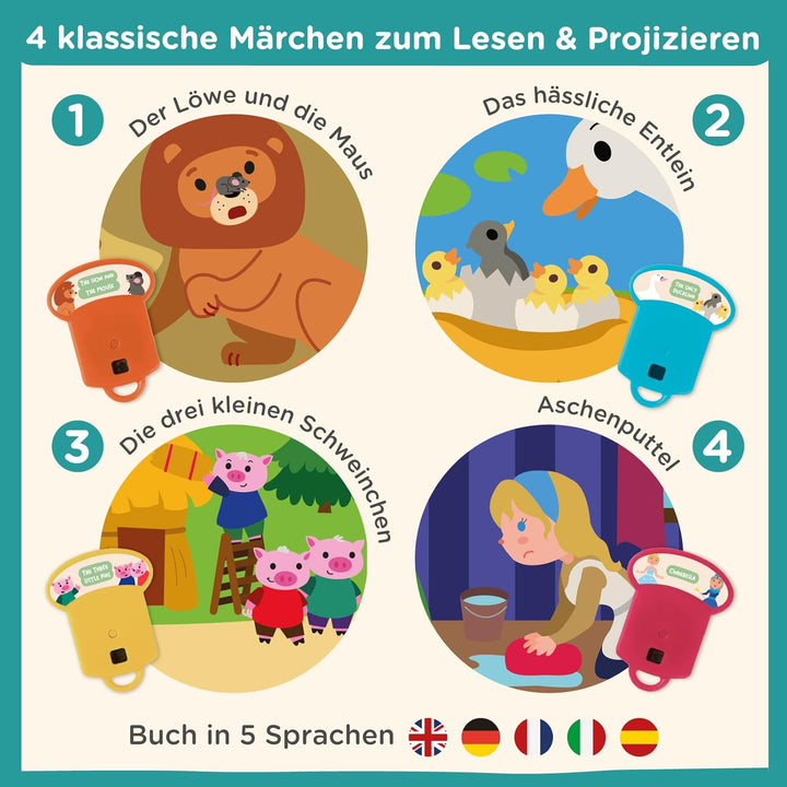 Nene Toys Interaktives Märchenbuch mit Projektor-Taschenlampe & Schattentheater für Kinder ab 3 Jahr