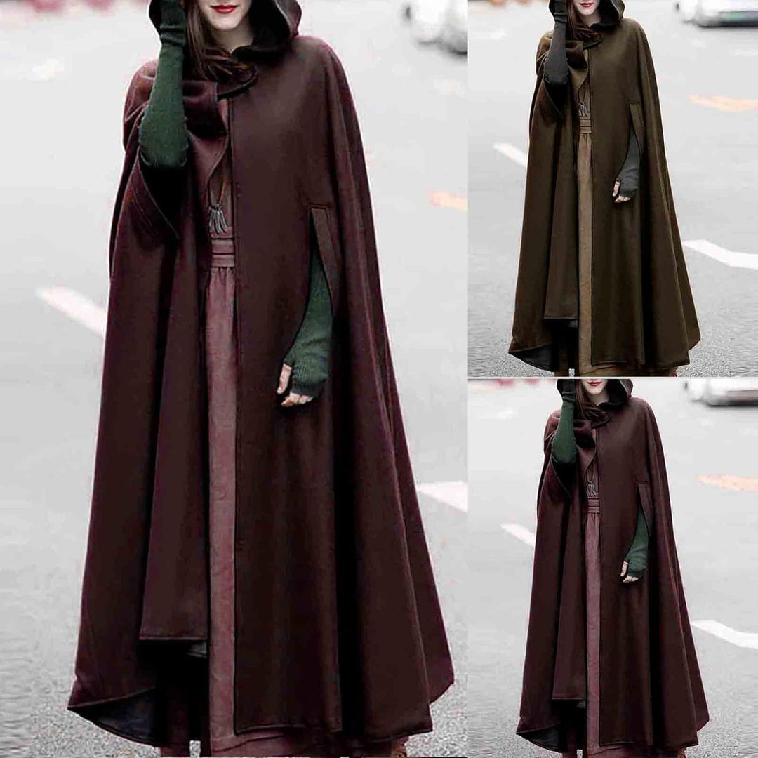 Lange Umhang mit Kapuze DamenVintage Einfarbig Poncho RobeHalloween KostümLeichte TrenchcoatWinddich