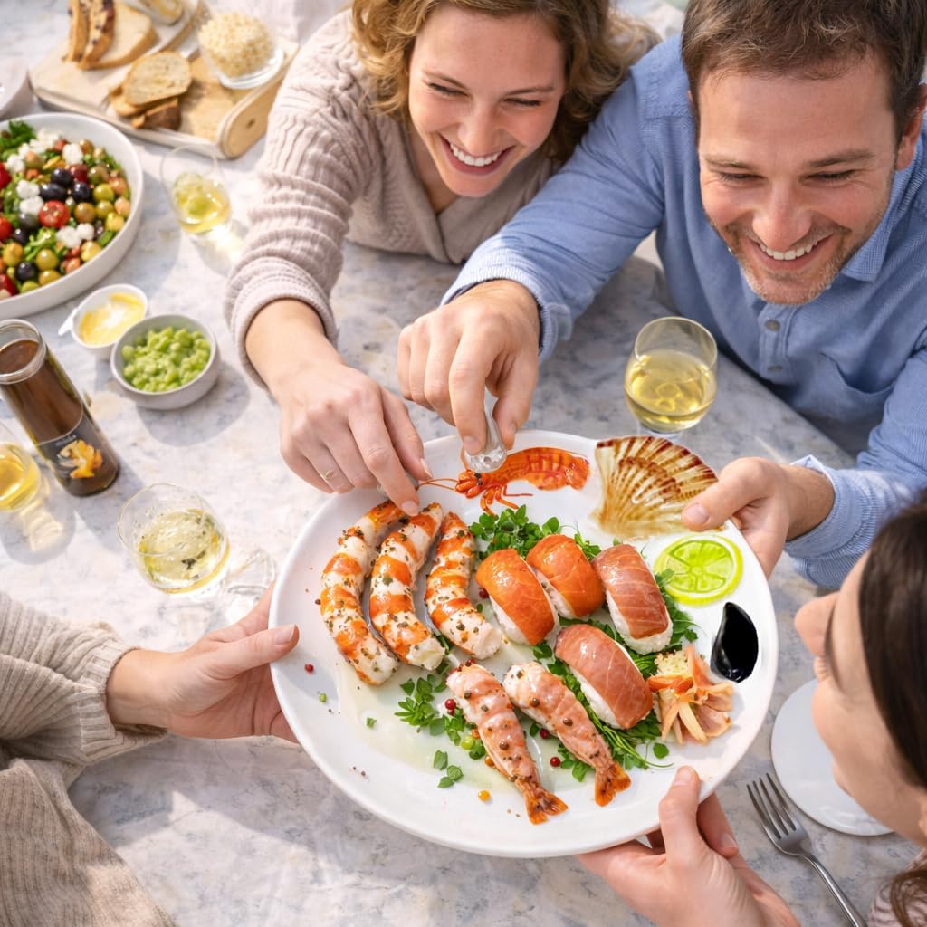 Lashuma Handgemachter Platzteller aus Italienischer Keramik im Meeresfrüchte Design, Runder Fischtel