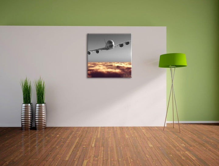 Pixxprint Flugzeug über Wolkenmeer 70x70cm Leinwandbild Wandbild Kunstdruck, 70x70