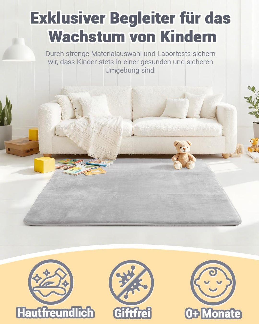 Dicke Krabbelmatte Baby 120×120×3cm,Schaumfüllung Teppich Spielmatte Baby,Rutschfester Unterseite&We