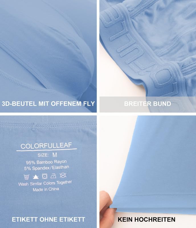 COLORFULLEAF Bambus Boxershorts Herren Langes Bein Superweich Unterhosen Männer Stretch Unterwäsche