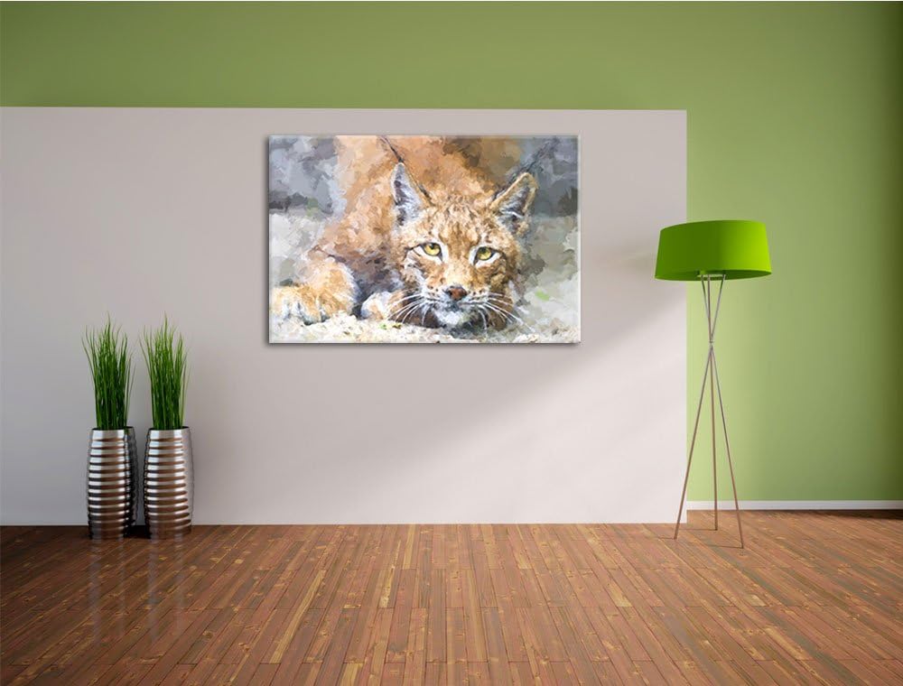 wachsamer Luchs Deluxe Format: 100x70 cm auf Leinwand, XXL riesige Bilder fertig gerahmt mit Keilrah