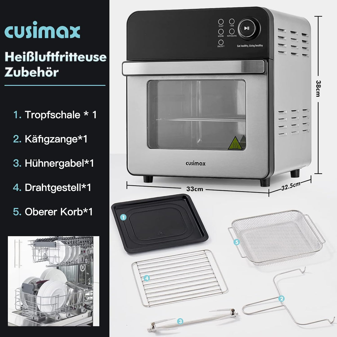 CUSIMAX Heissluftfritteuse 14,5 Liter 8 in 1 Airfryer Oven für Fritteuse Dehydrieren Rotisserie Back