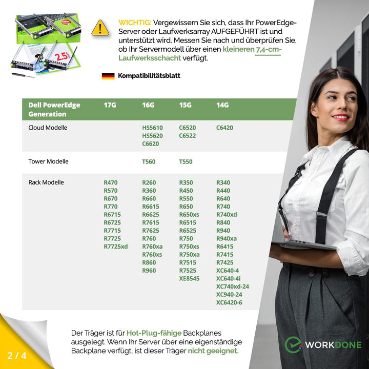 WorkDone 4er Pack - 2,5-Zoll Hard Drive Caddy Tray - kompatibel für Dell PowerEdge Server und XC-Ser