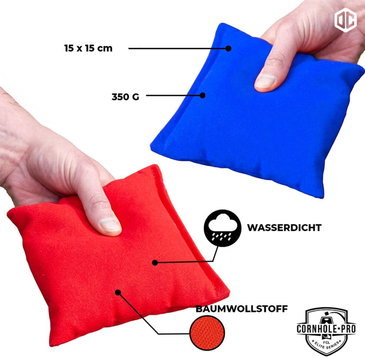 Offizielle Cornhole Tasche | 4 Blaue und 4 rote Taschen | Offizielle Grössen | Premium Qualität | 10