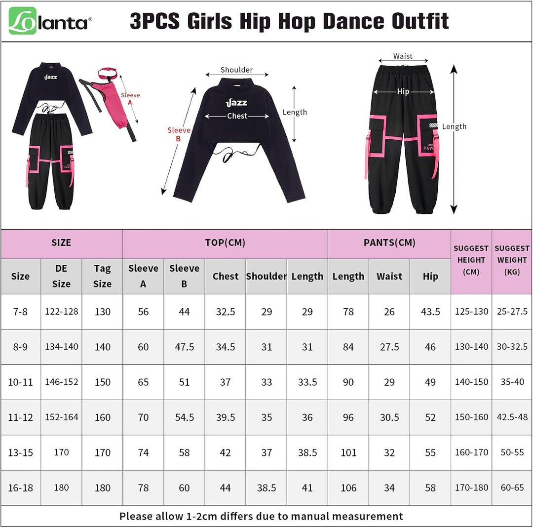 LOLANTA Hip Hop Kleidung Mädchen, Teenager Jazz Tanz Outfit,Bauchfreies Oberteil Cargohose Kleidungs
