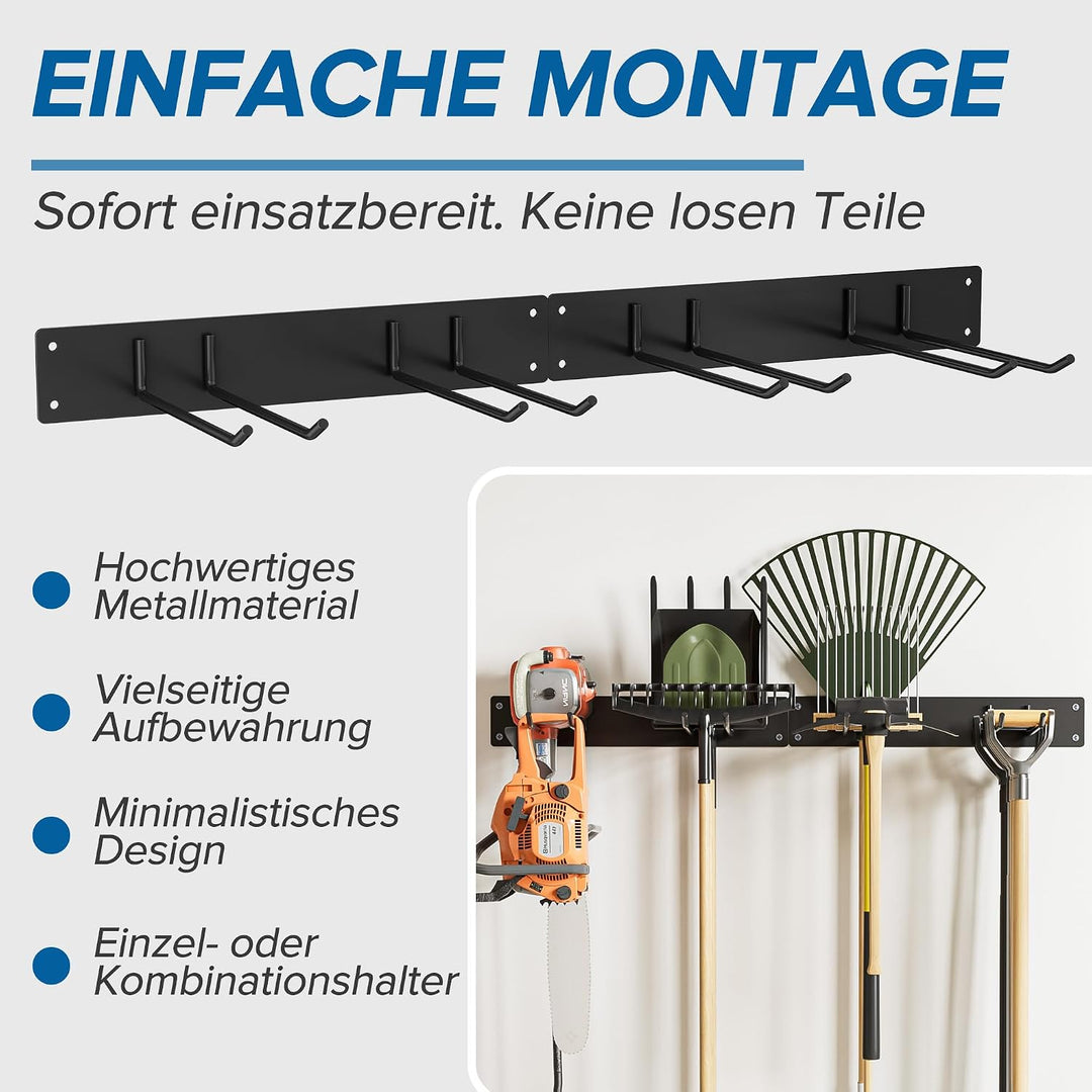 Urban Deco Metall-Gartengerätehalter, Gerätehalter Wandhalterung 150kg Tragkraft mit 4 Doppelhaken &amp;