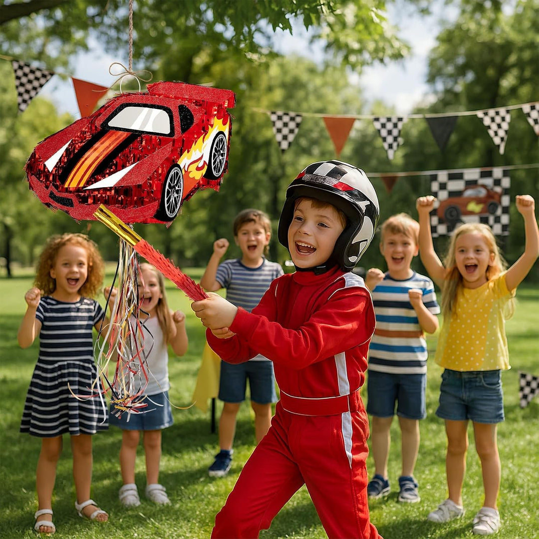 WERNNSAI Rennwagen Pinata – Ren Piñata Deko Geburtstag Junge Kinder Rennauto Piñata mit Stock Augenb