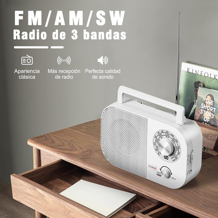 Tragbares Radio AM,FM,SW,UKW Kofferradio Netz und Batteriebetrieb, mit Bestem Empfang, Eingebautem L