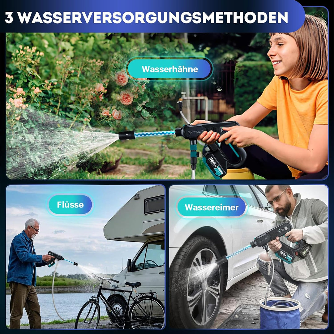 Akku Hochdruckreiniger für Makita 18V Akku, 3-Stufiger Max 220 Bar | 5-IN-1Spirale Druck Erhöhen Düs