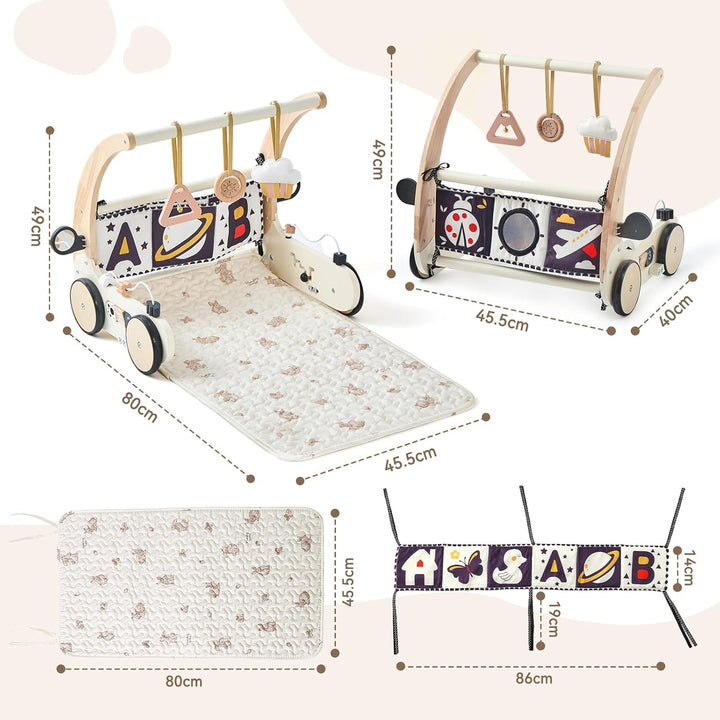 OESSUF 3 in 1 Baby Holz Lauflernhilfe Spielbogen Gym Spieldecke mit Sensorik Spielzeug, Drehzahl Lau