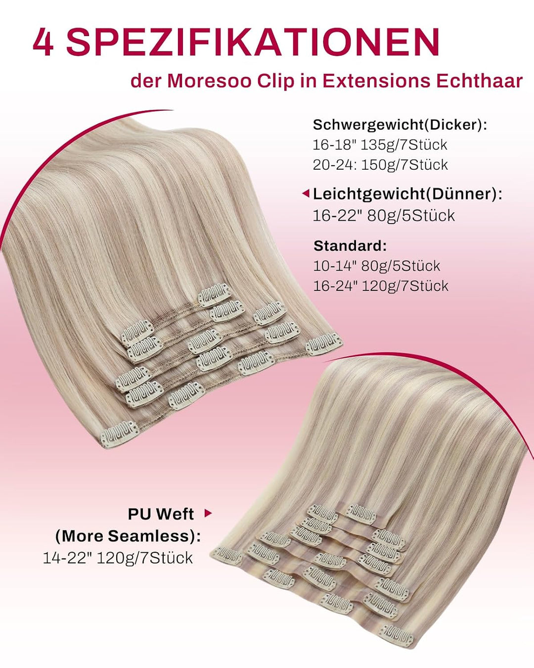 Moresoo Clip Extensions Echthaar Günstig Blond Remy Hair Extensions Clip in Echthaar Blond Strähnen