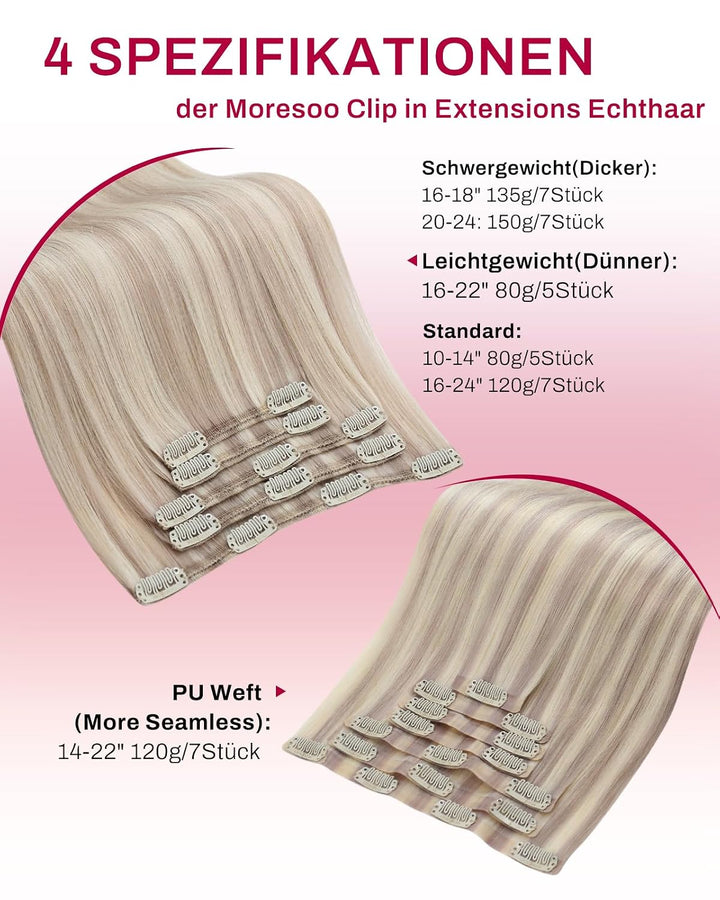 Moresoo Clip Extensions Echthaar Günstig Blond Remy Hair Extensions Clip in Echthaar Blond Strähnen