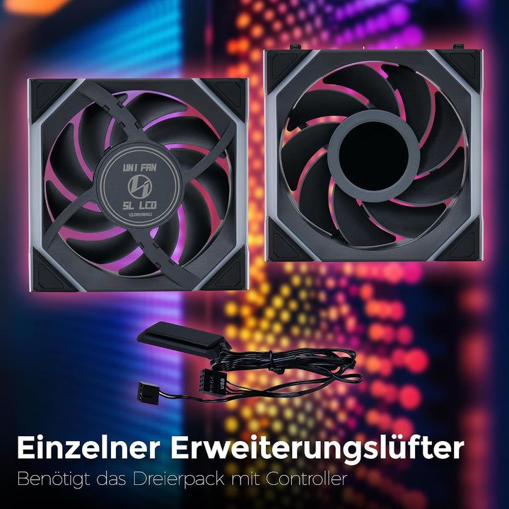 Lian Li UNI FAN SL Wireless LCD Lüfter, ARGB, PWM - Reverse Blade, 120 mm, schwarz