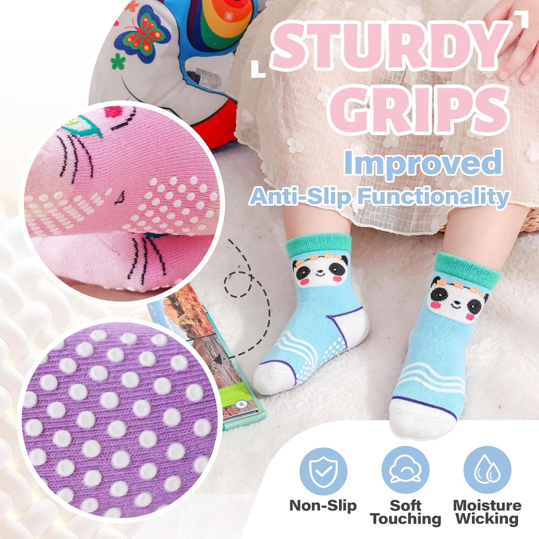 ANTSANG 12 Paare Stoppersocken Kinder Baby Mädchen Socken Anti Rutsch / Rutschfeste Socken Baumwolle