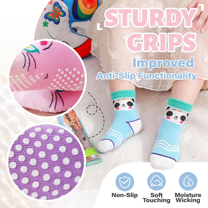 ANTSANG 12 Paare Stoppersocken Kinder Baby Mädchen Socken Anti Rutsch / Rutschfeste Socken Baumwolle