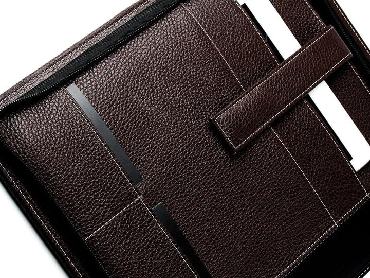 DELMON VARONE - Personalisierbare Tablet Schreibmappe DIN A4 aus Premium Soft Grain Leder braun - Or