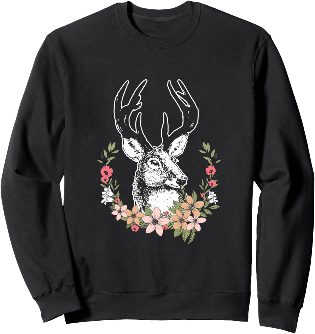 Hirschkopf mit Geweih und Blumen Hirsch Trachten Sweatshirt