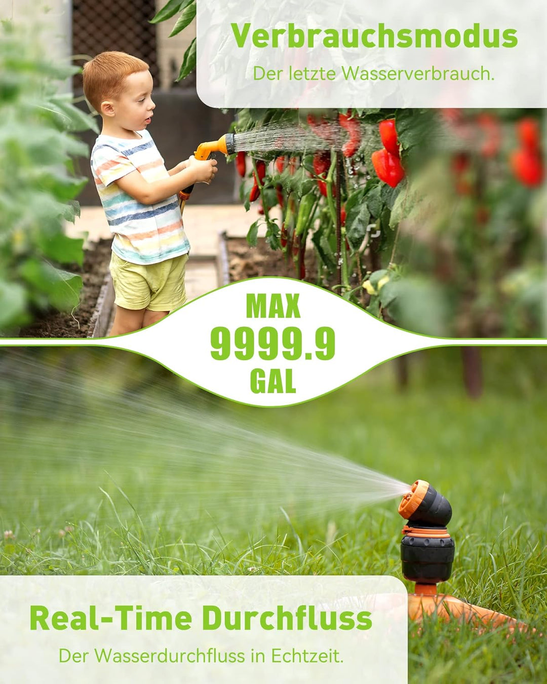 RAINPOINT Wasserzähler, Praktischer Wasseruhr für Garten, 4 Modi zur Kontrolle des Wasserverbrauchs,