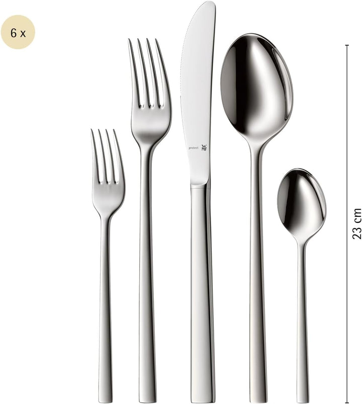 WMF Sonic Edelstahl Besteck Set 6 Personen, Essbesteck Set 30 teilig, Hohlheftmesser, Cromargan prot