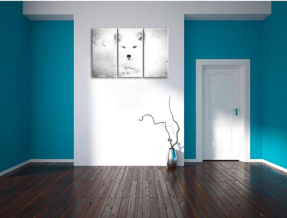 Pixxprint weisser Fuchs als Leinwandbild/Grösse: 3 Teilig (120x80) cm/Wandbild/Kunstdruck/fertig bes