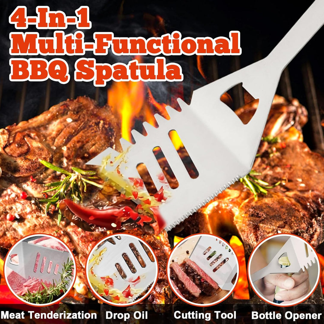 BBQ Grillbesteck Set 30 Grillzubehör aus Hochwertiger Edelstahl Grillzange Grillspachtel Korkenziehe