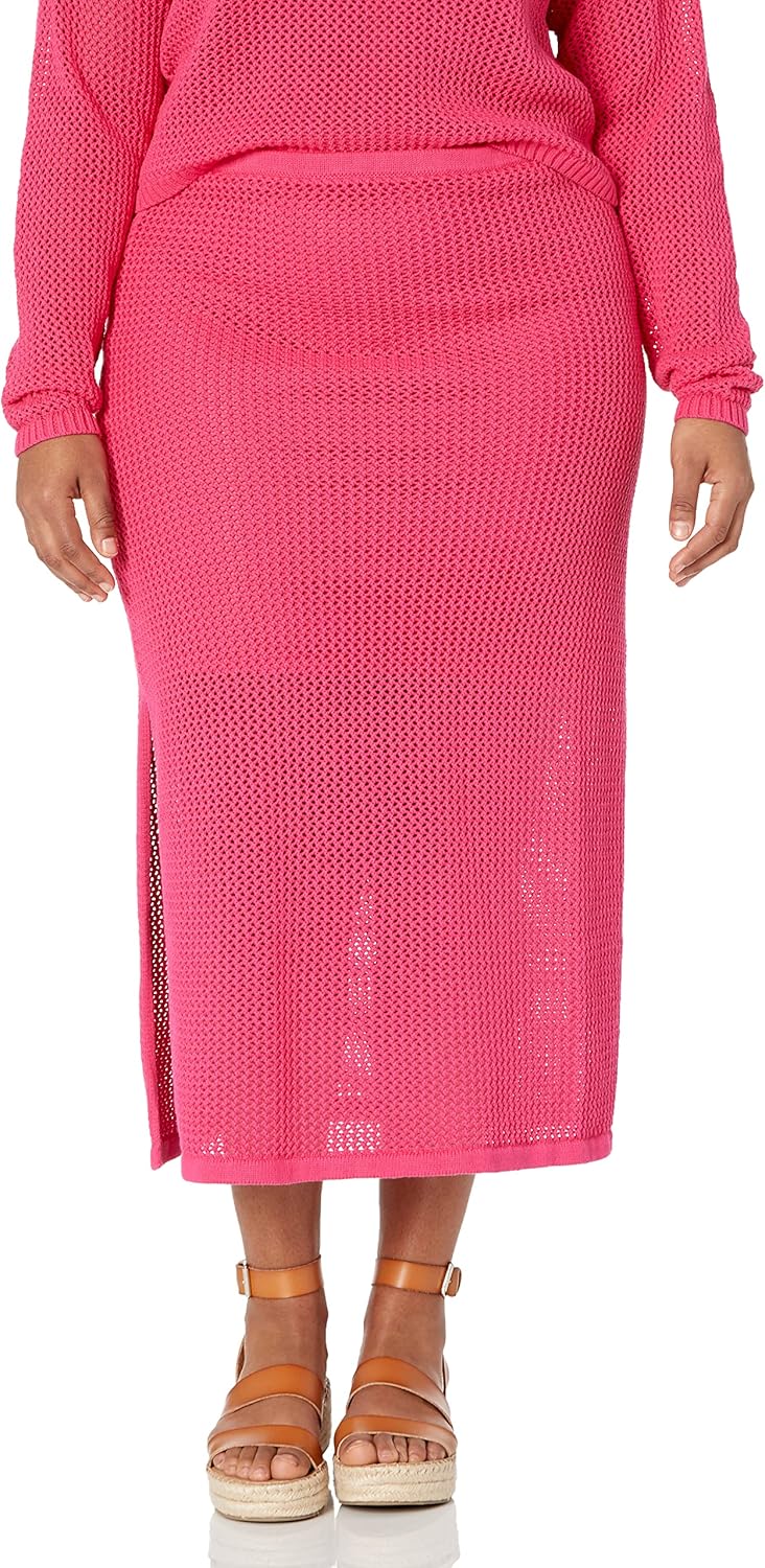 The Drop Midi-Rock für Damen, Halle, gehäkelt, mit seitlichem Schlitz M Rosa (Hot Pink), M Rosa (Hot
