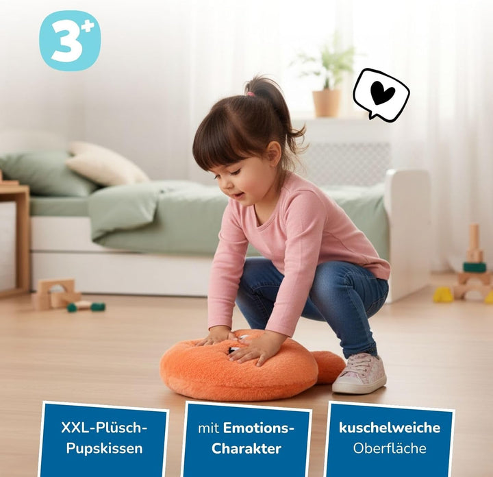 alldoro 60291-4 XXL Plüsch Furzkissen Grumpy, Peach, Ø 20,5 cm, Pupskissen mit Sound, Emotionen spie