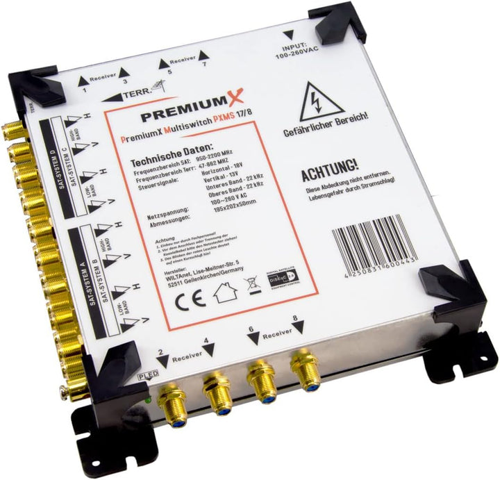 Premium X PXMS 17/8 Multischalter mit Netzteil Multiswitch 4 SAT für 8 Teilnehmer Satverteiler Digit