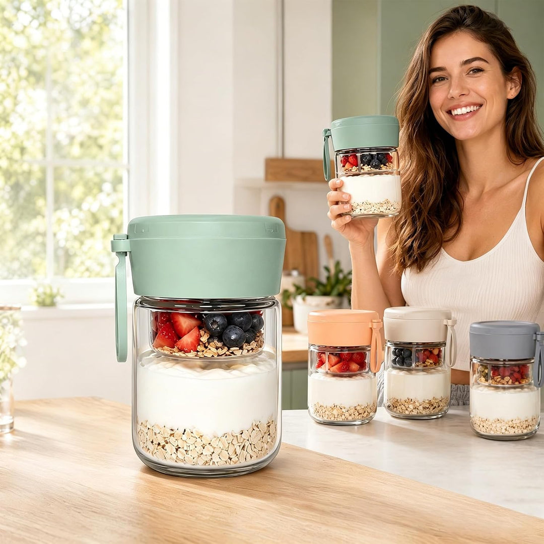 4er Overnight Oats Gläser, Overnight Oats Gläser mit Schichtung Aufbewahrungsglas, Müslibecher to go