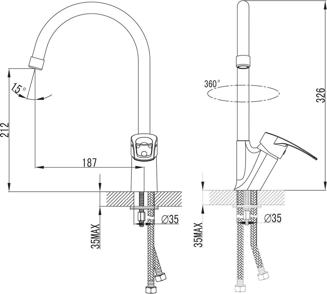 Design italienisch Armatur Küche Spüle Einhandmischer Hochdruck Messing Chrom