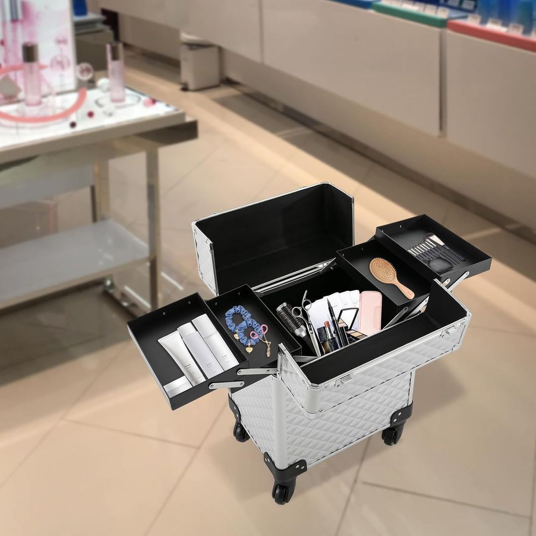 Kosmetikkoffer Trolley, Gross Beauty Case Nagelkoffer Multikoffer, Silvery, Abschliessbar,Profession