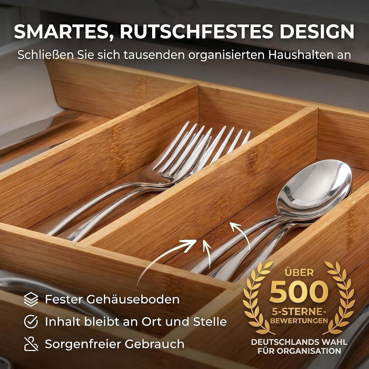 Dimono® Besteckkasten für Schublade 45,5cm ausziehbarer Besteckeinsatz Ausziehbar Bis 45,5 Cm, Auszi