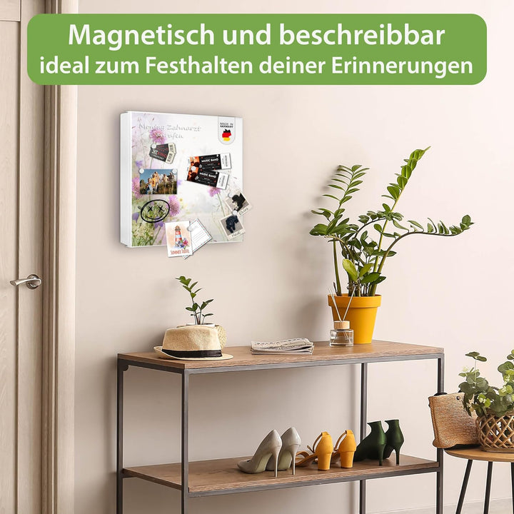 banjado® Grosser Schlüsselkasten Glas/Schlüsselbox 30cm x 30cm mit 50 Haken - Motiv Glitzernde Wiese