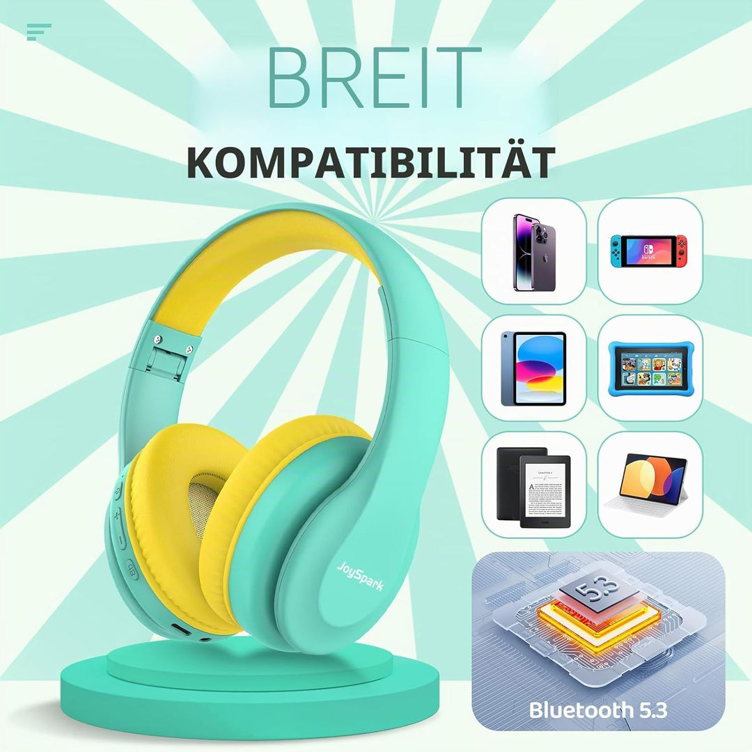 Bluetooth Kinder Kopfhörer, Kinderkopfhörer Over-Ear mit 85/94dB Lautstärkebegrenzung, 60 Stunden Sp