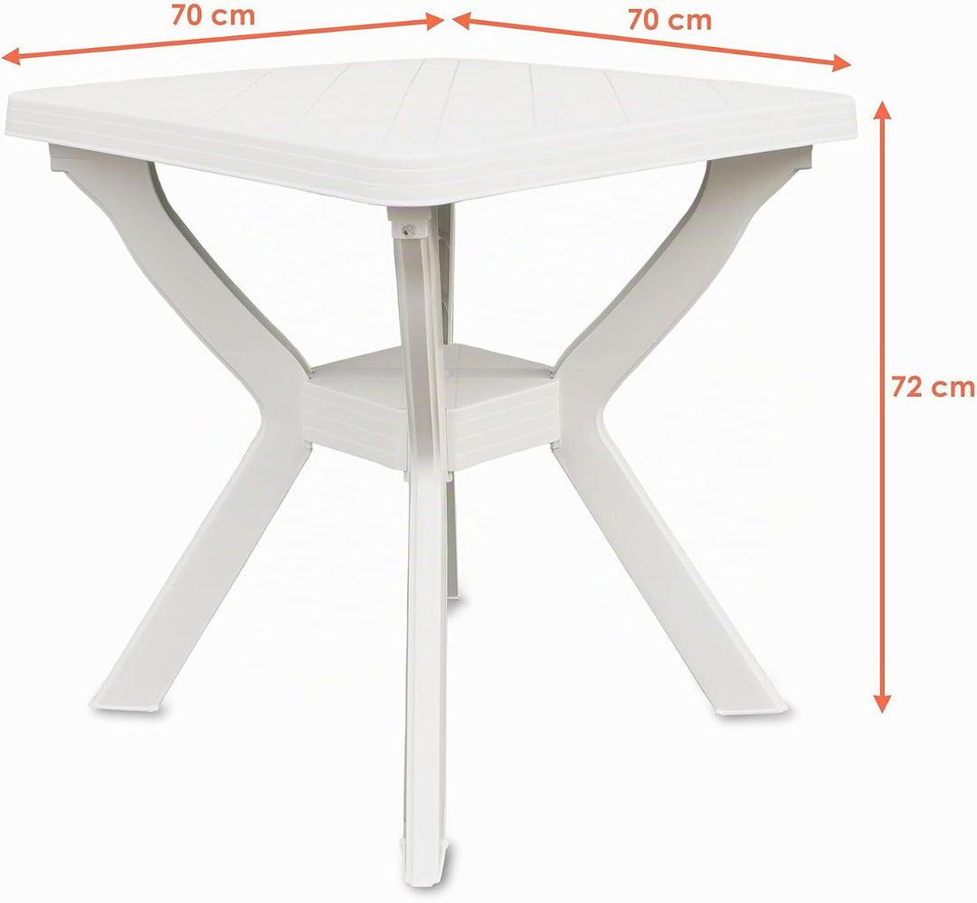 Spetebo Kunststoff Gartentisch quadratisch 70 cm - weiss - Campingtisch im klassischen Design - Balk