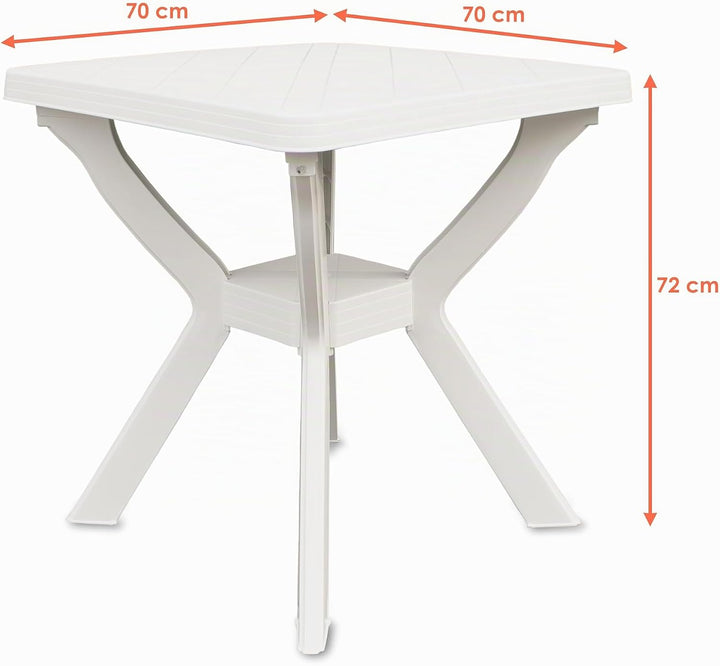 Spetebo Kunststoff Gartentisch quadratisch 70 cm - weiss - Campingtisch im klassischen Design - Balk