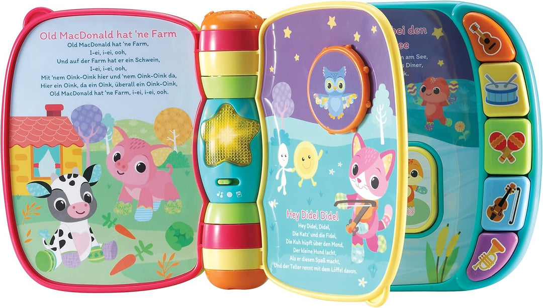 VTech ABC-Eisenbahnspielzeug, bunt, deutsch & Baby Mein erstes Liederbuch – Kunterbuntes Buch mit 6