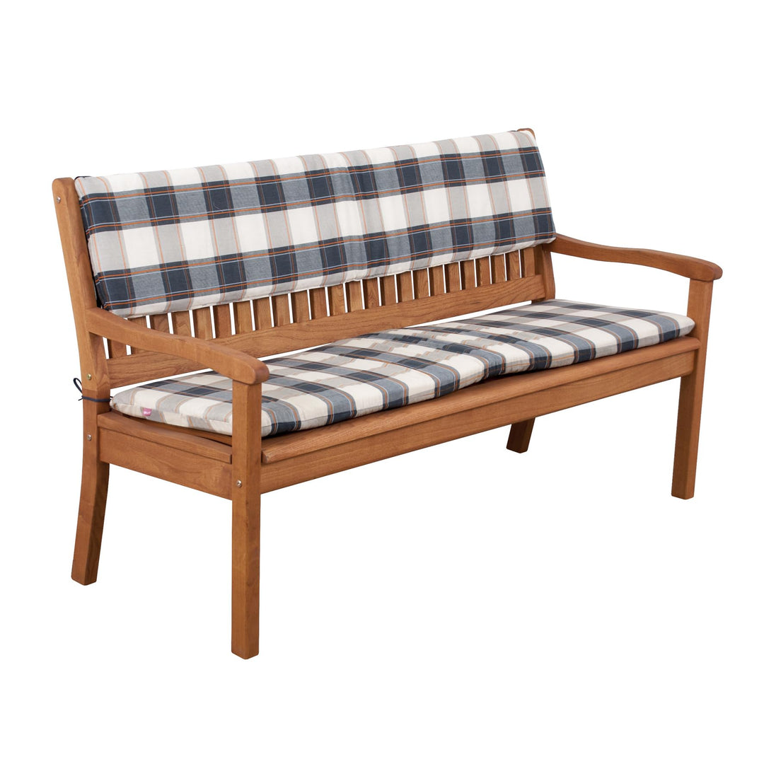 Doppler Bankauflage grau beige kariert I Sitz-Auflage 150x45x6cm für 3-er Bank I Polsterauflage aus
