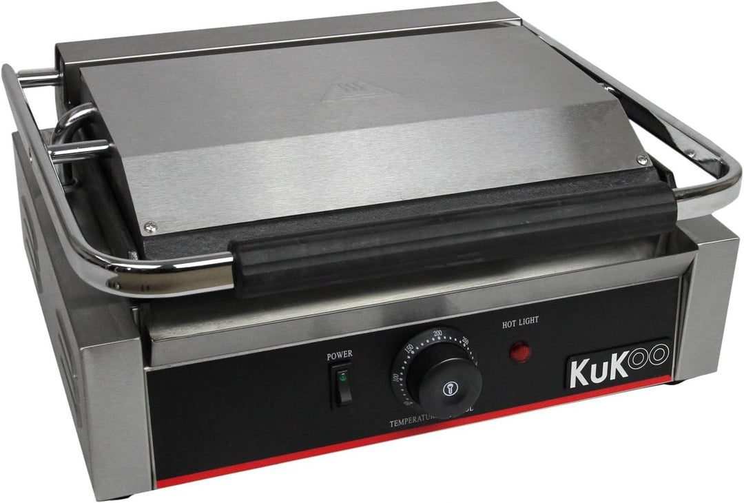 KuKoo Edelstahl Panini Grill Elektrogrill Sandwichtoaster Grill Tischgrill 1/2 glatt-1/2 gerillt 220
