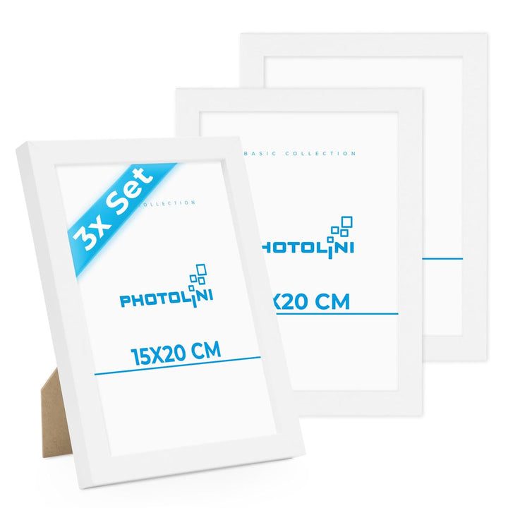 PHOTOLINI Bilderrahmen 15x20 Weiss Holz MDF, 3er Set Bilderrahmen 20x15, Picture Frame mit Acrylglas