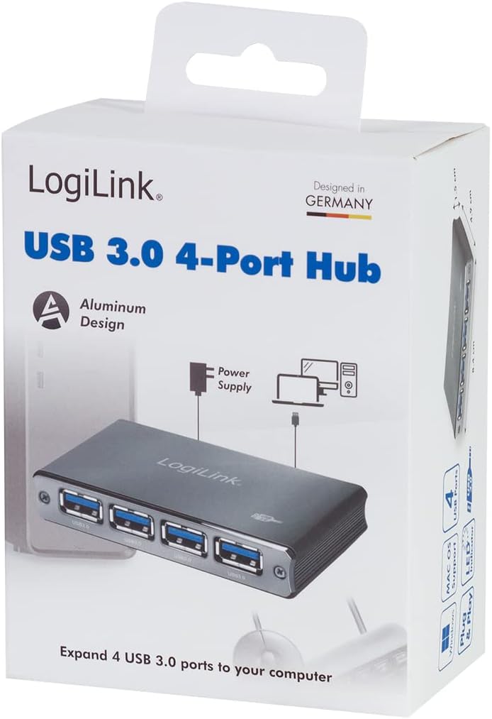 LogiLink UA0282 USB 3.0 Hub 4-Port mit ?berstromschutz schwarz/Aluminum