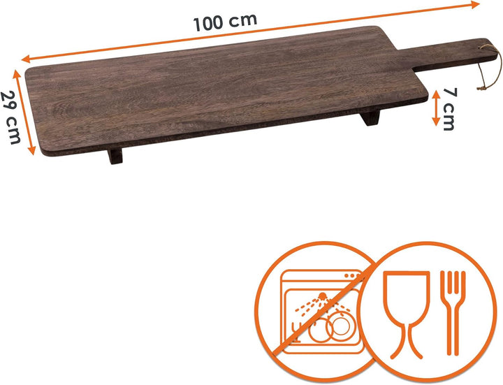 Spetebo XXL Mango Servierbrett Braun 100 x 29 cm Lebensmittelecht | Holz Tapasbrett gross mit Griff