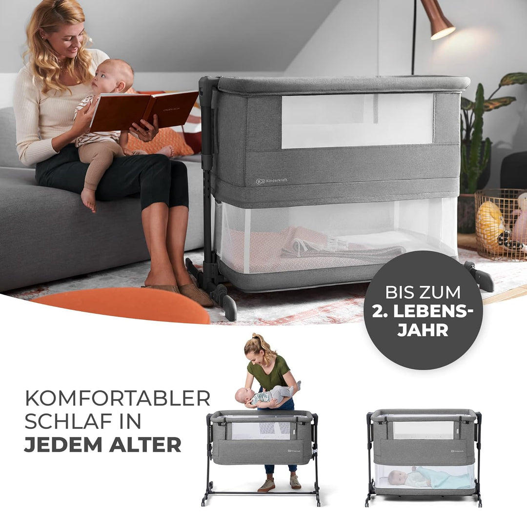 Kinderkraft NESTE GROW 3 in 1 Babybett, Beistellbett baby, Kinderbett ab Geburt für 2 Jahre, mit Mat