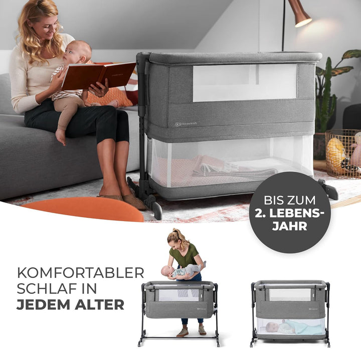 Kinderkraft NESTE GROW 3 in 1 Babybett, Beistellbett baby, Kinderbett ab Geburt für 2 Jahre, mit Mat